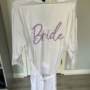 White Bride robe with Lavender print